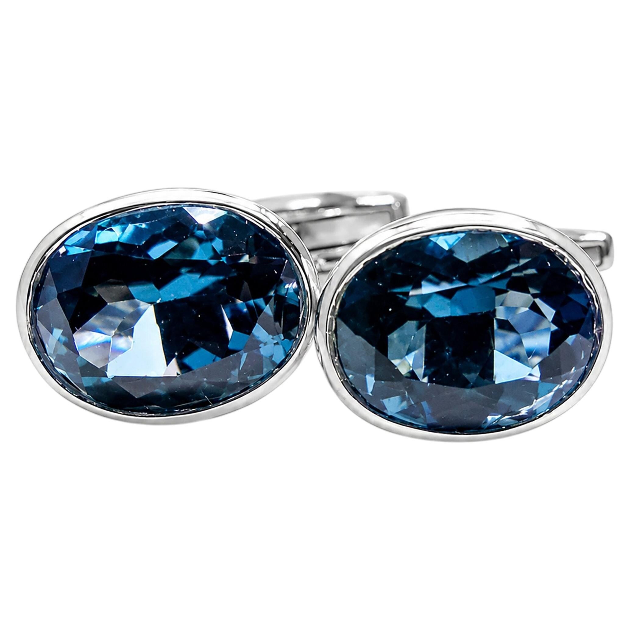 6.20 Ct Natural London Blue Topaz Cufflinks Sterling Silver Unisex Cufflinks