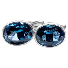 6,20 Karat Natürlicher Londoner Blautopas Manschettenknöpfe Sterling Silber Unisex Manschettenknöpfe