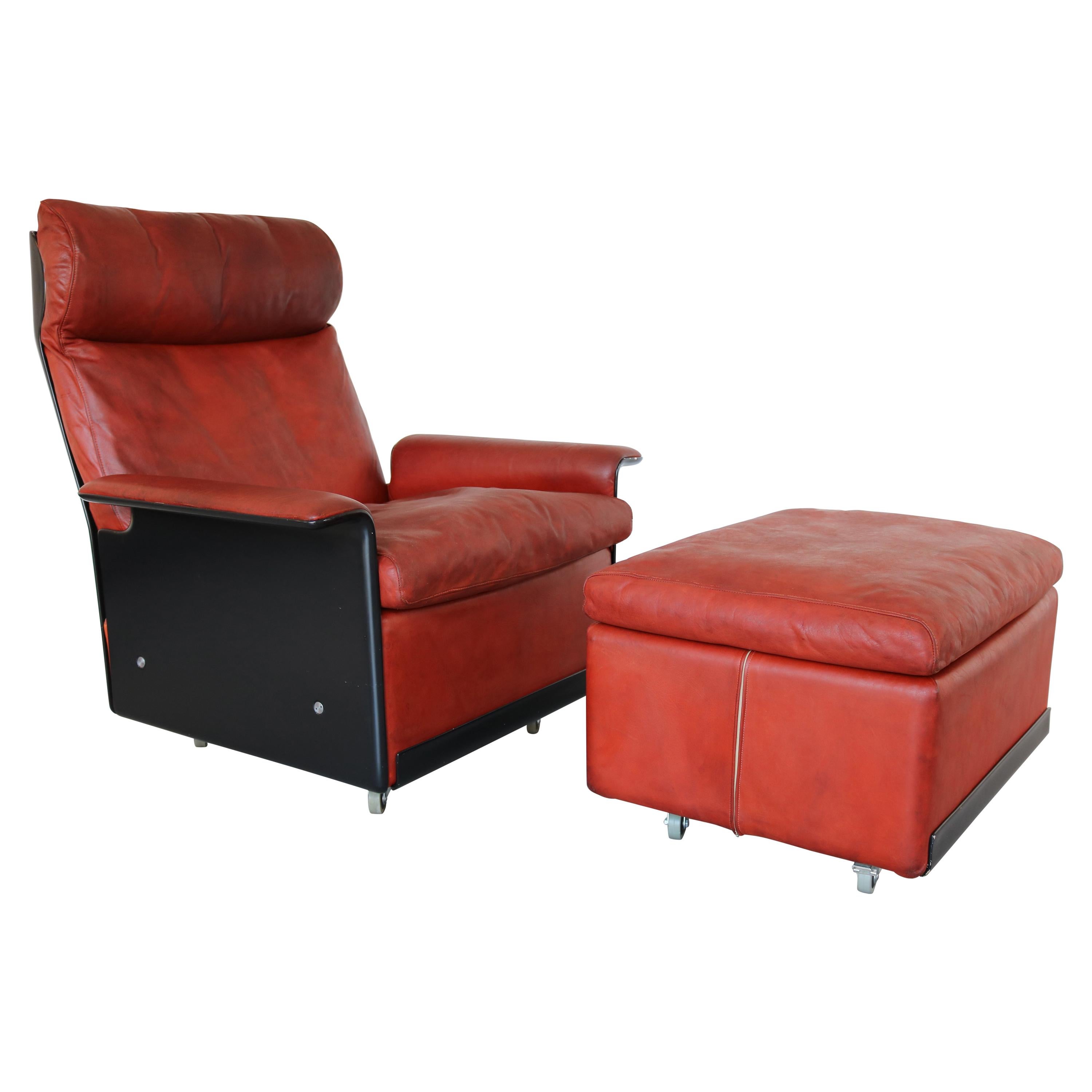620 High back Leather Lounge Chair and Ottoman by Dieter Rams for Vitsoe, 1960s