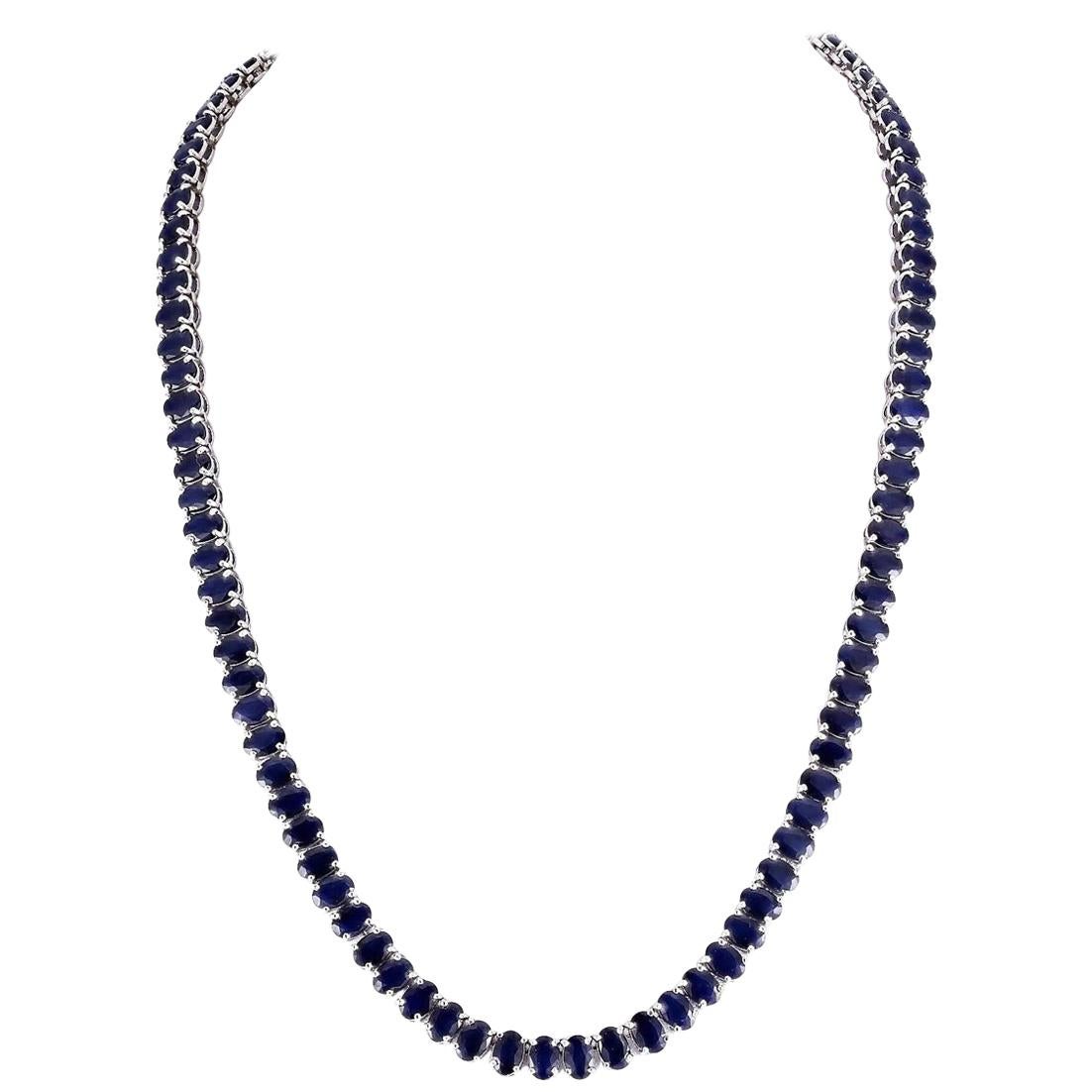 Natural Sapphire Necklace In 14 Karat White Gold 