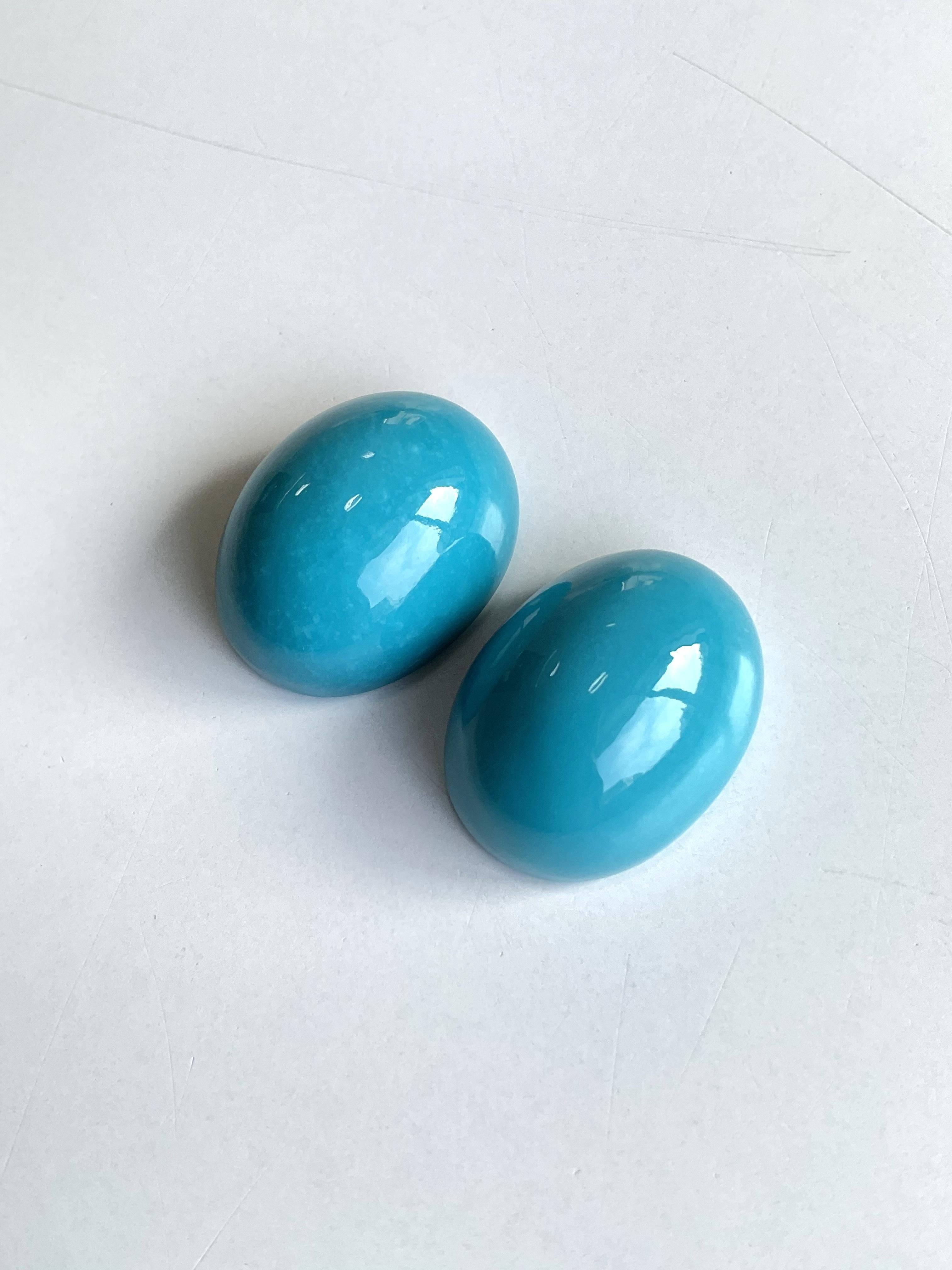 62.05 Carats Turquoise Arizona Cabochons 2 Pieces Paire Pour Bijoux Gemmes Naturelles Unisexe en vente
