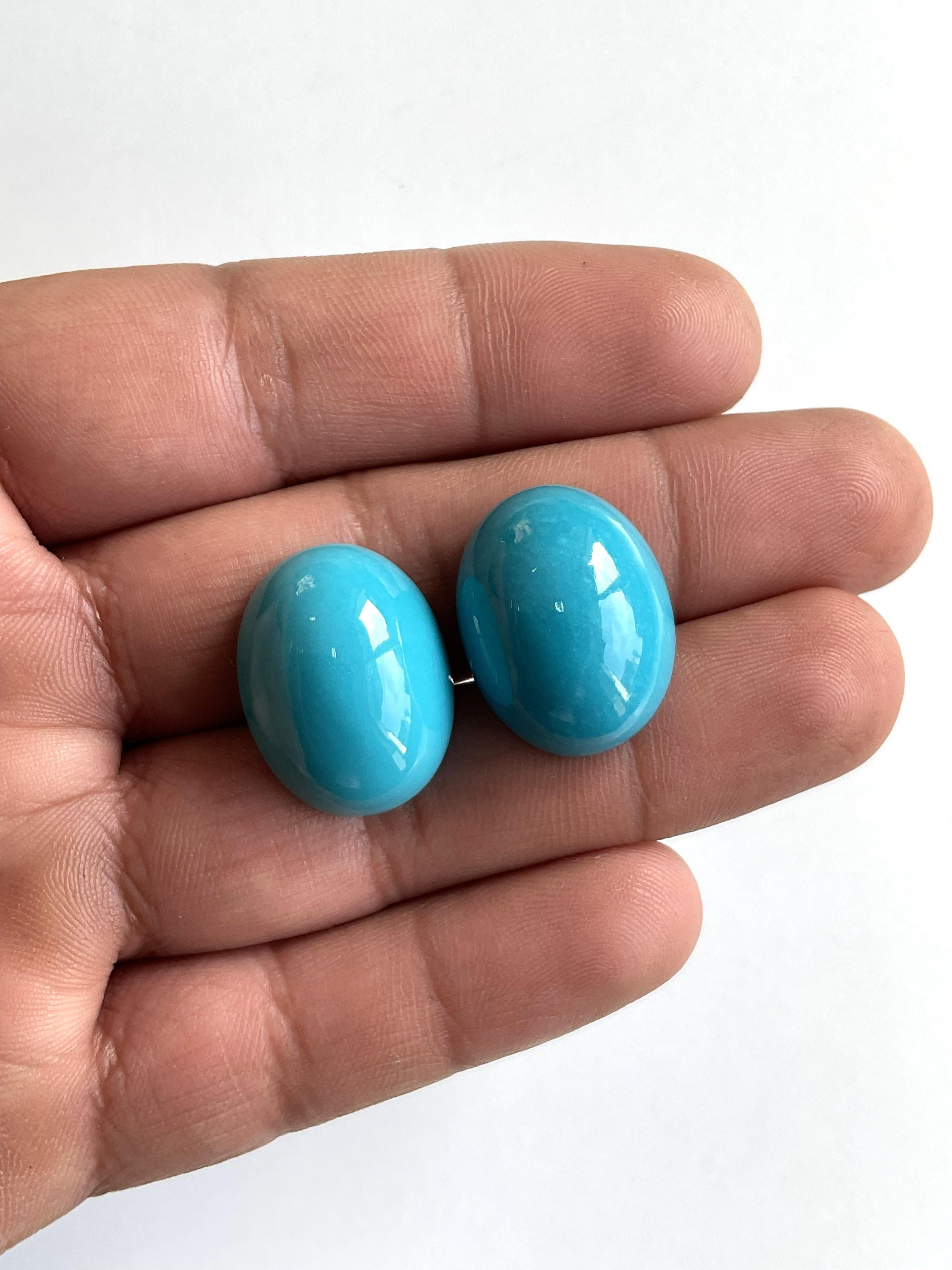 62.05 Carats Turquoise Arizona Cabochons 2 Pieces Paire Pour Bijoux Gemmes Naturelles en vente 2