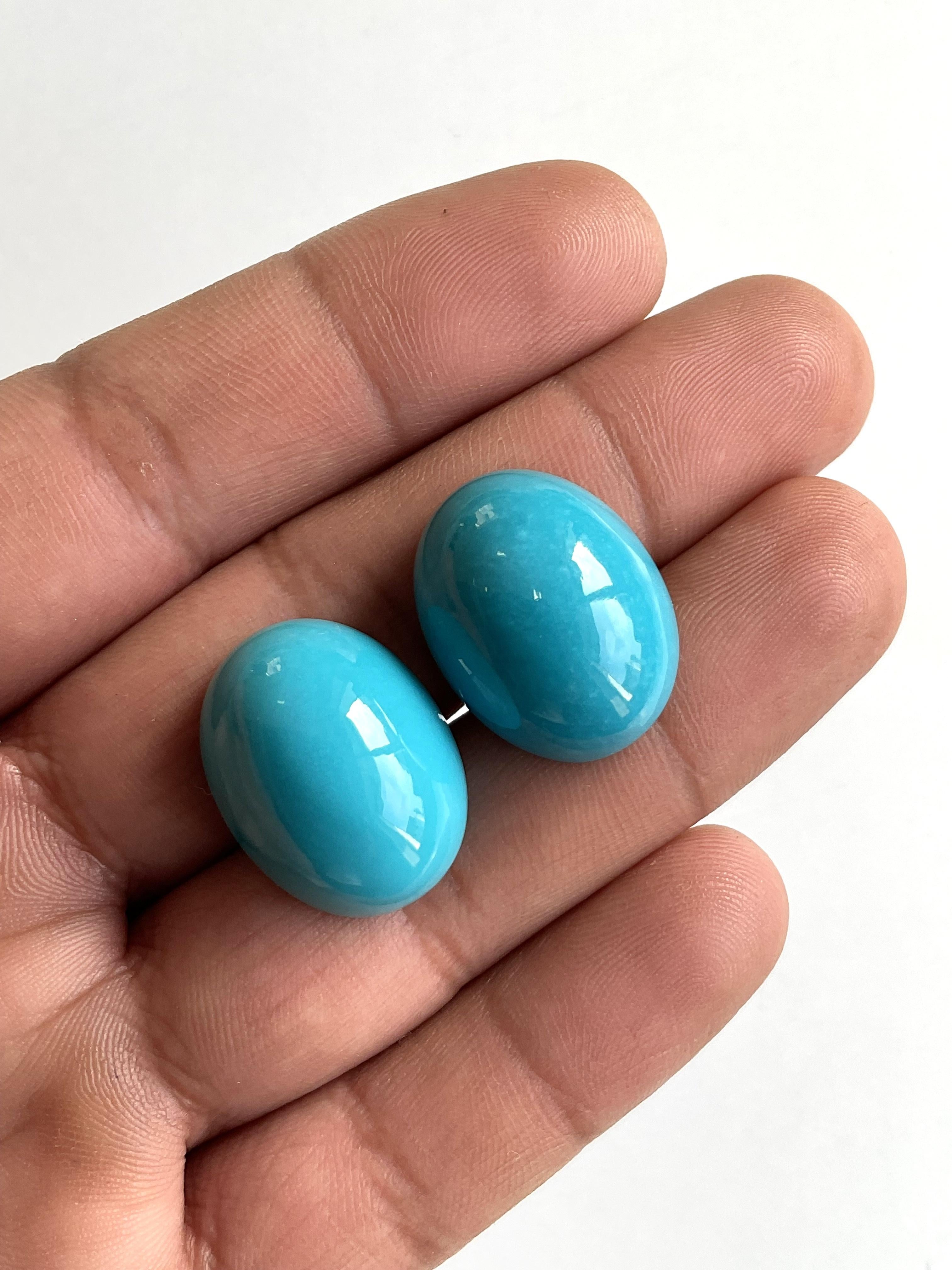 62.05 Carats Turquoise Arizona Cabochons 2 Pieces Paire Pour Bijoux Gemmes Naturelles en vente 3
