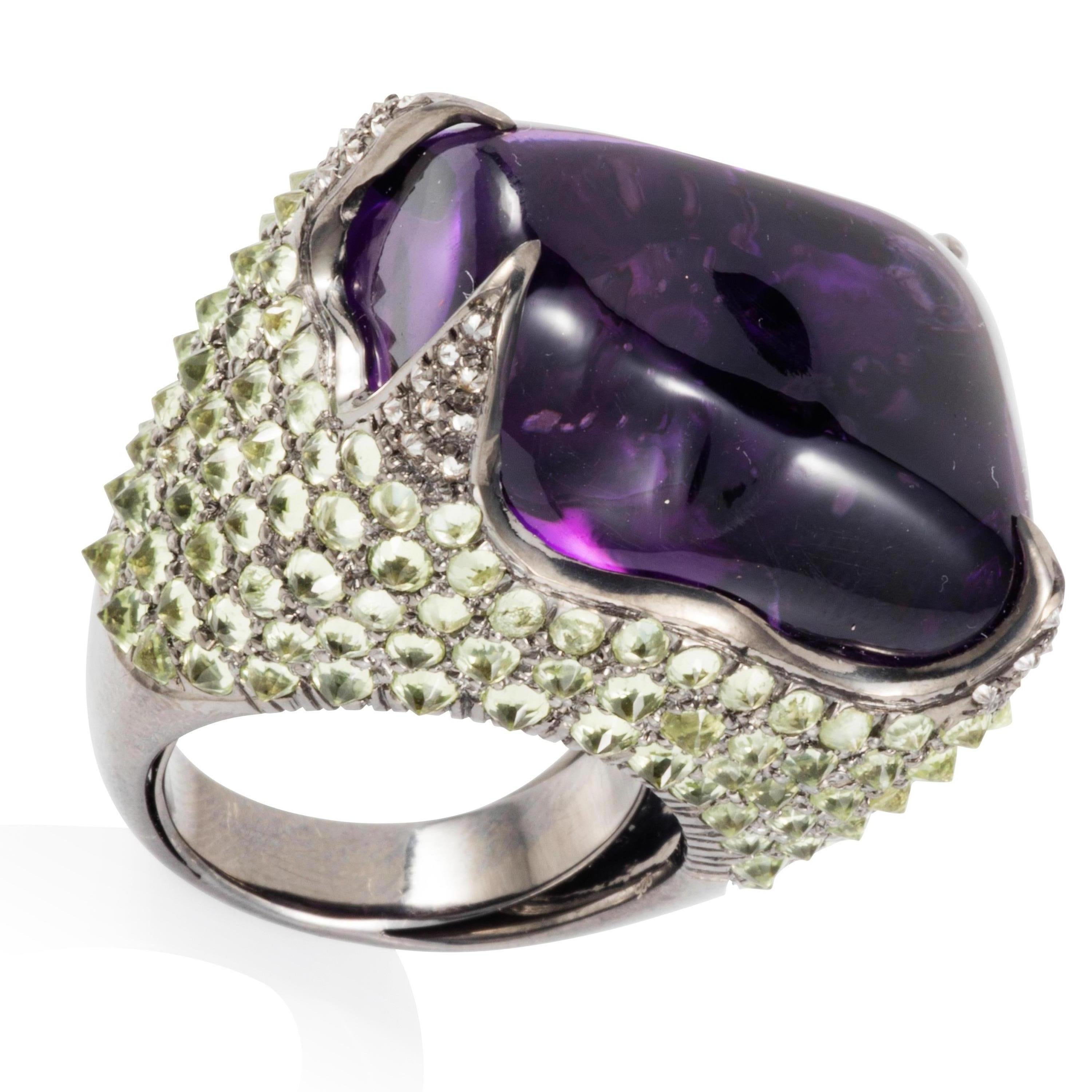 Women's or Men's Manpriya B 62.09ct Amethyst Tumble, Peridot & Diamond Cocktail Ring  For Sale