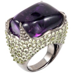 Manpriya B 62.09ct Amethyst Tumble, Peridot 
Diamond Cocktail Ring