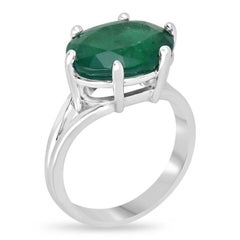 6.20ct 14K Oval Cut Emerald Solitaire Ring - Dark Green East-West Split Shank