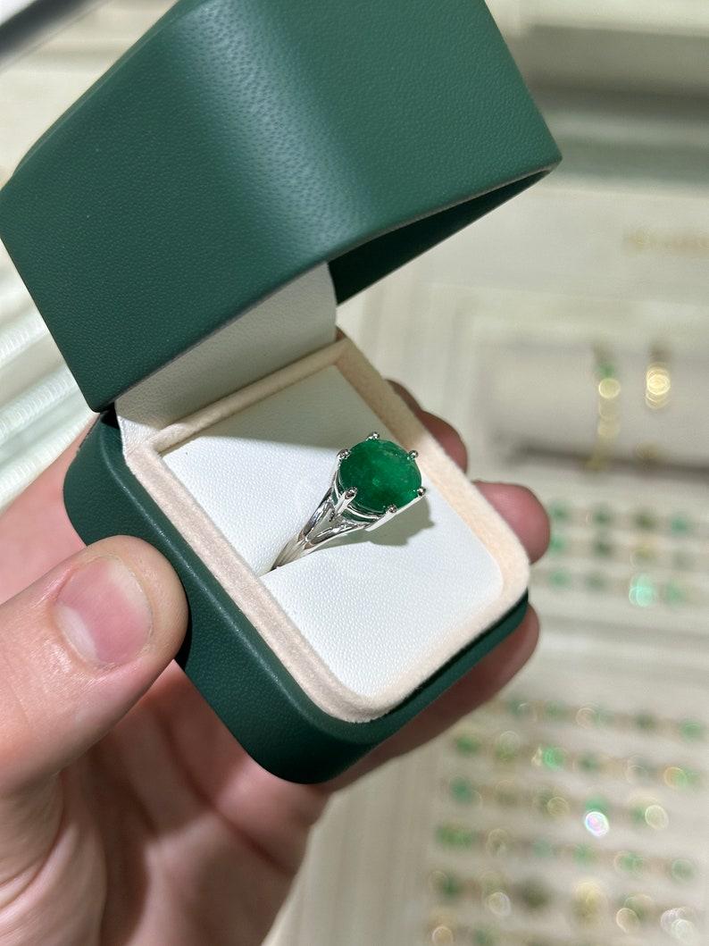 6.20ct 14K Oval Cut Emerald Solitaire Ring - Dark Green East-West Split Shank In New Condition For Sale In Jupiter, FL