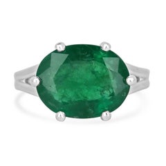 Anillo solitario de esmeralda talla oval de 6,20 ct 14K - Verde Oscuro Este-Oeste Caña Partida