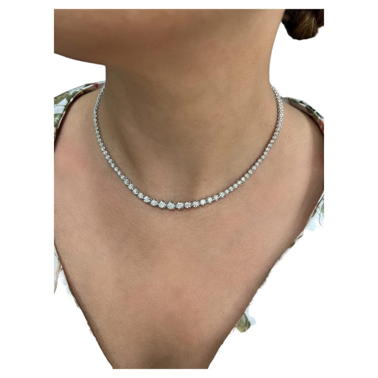 6.20 Carat Diamond Graduated Tennis Necklace 14k White Gold For Sale at