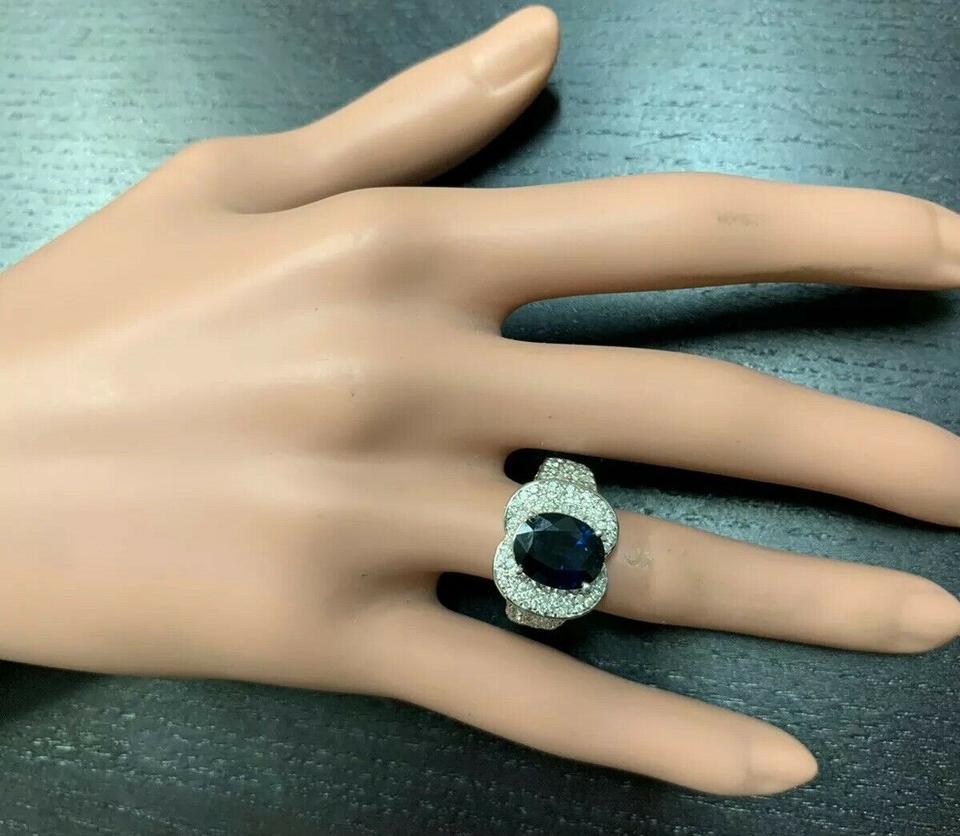 Ring aus 14 Karat massivem Weißgold mit 6,20 Karat natürlichem blauen Saphir und Diamant im Angebot 2