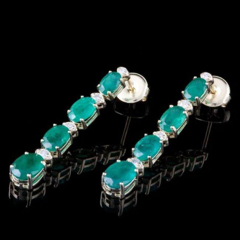 6.20Ct Natural Emerald and Diamond 14K Solid Yellow Gold Earrings In New Condition For Sale In Los Angeles, CA