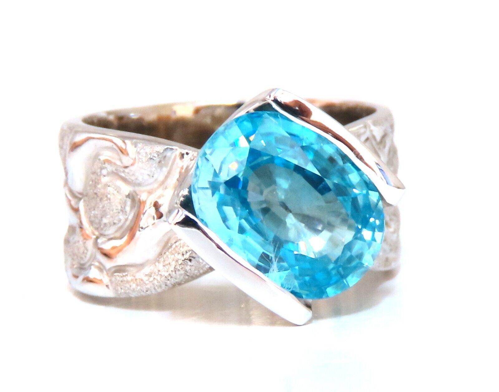 Women's or Men's 6.20ct Natural Indigo Blue Zircon Ring 14kt Scaling Deco For Sale