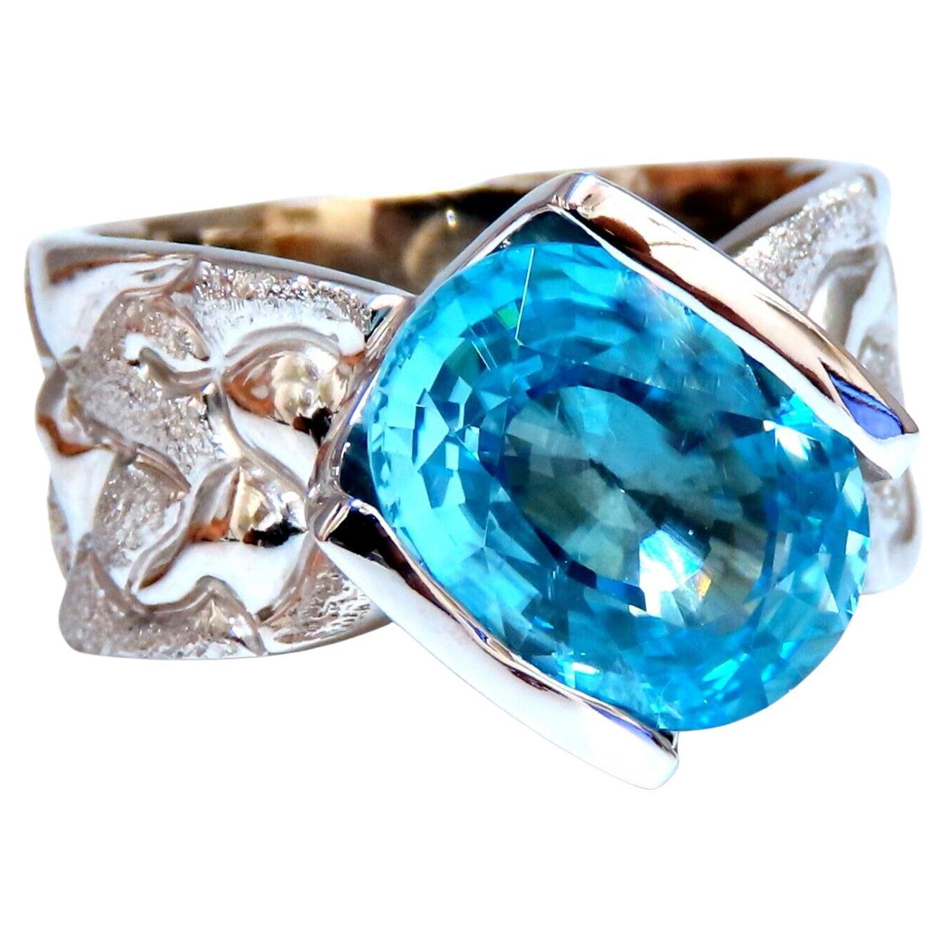 Bague en zircon bleu indigo naturel de 6,20 carats, 14 carats, style festonné