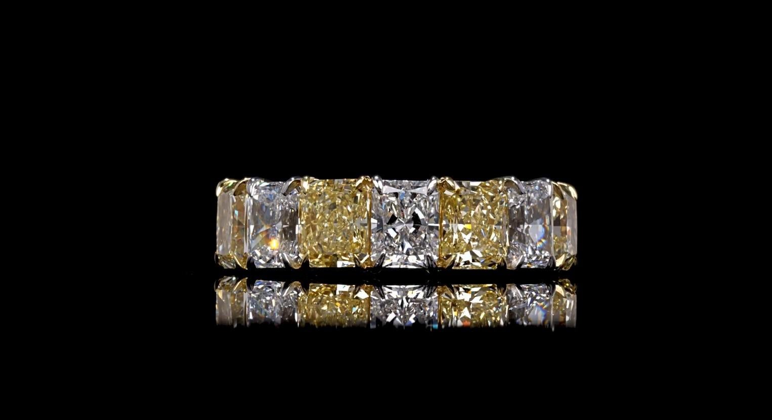 Radiant Cut 6.20CTW GIA Certified Fancy Yellow & White Diamond Band For Sale