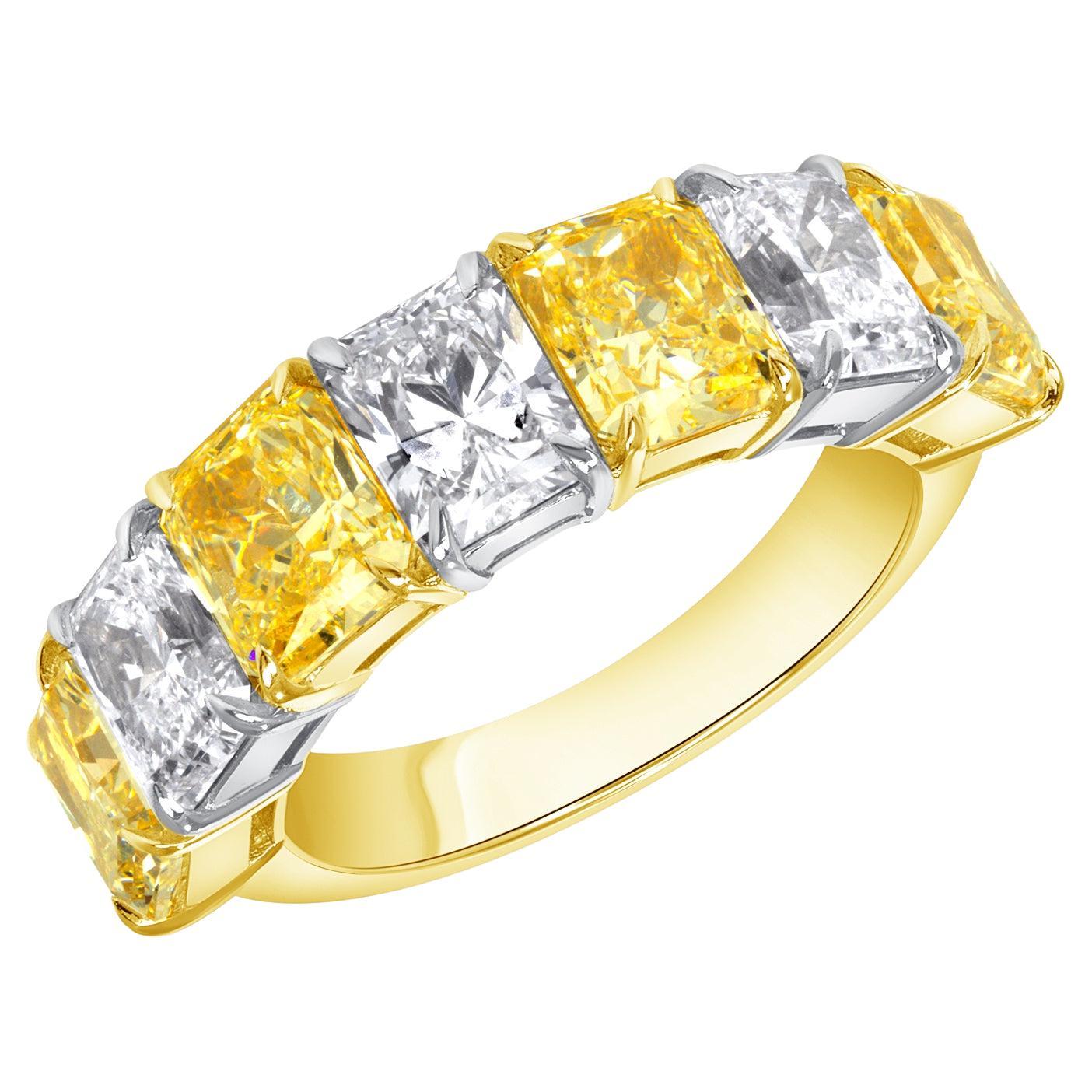 6.20CTW GIA Certified Fancy Yellow & White Diamond Band For Sale