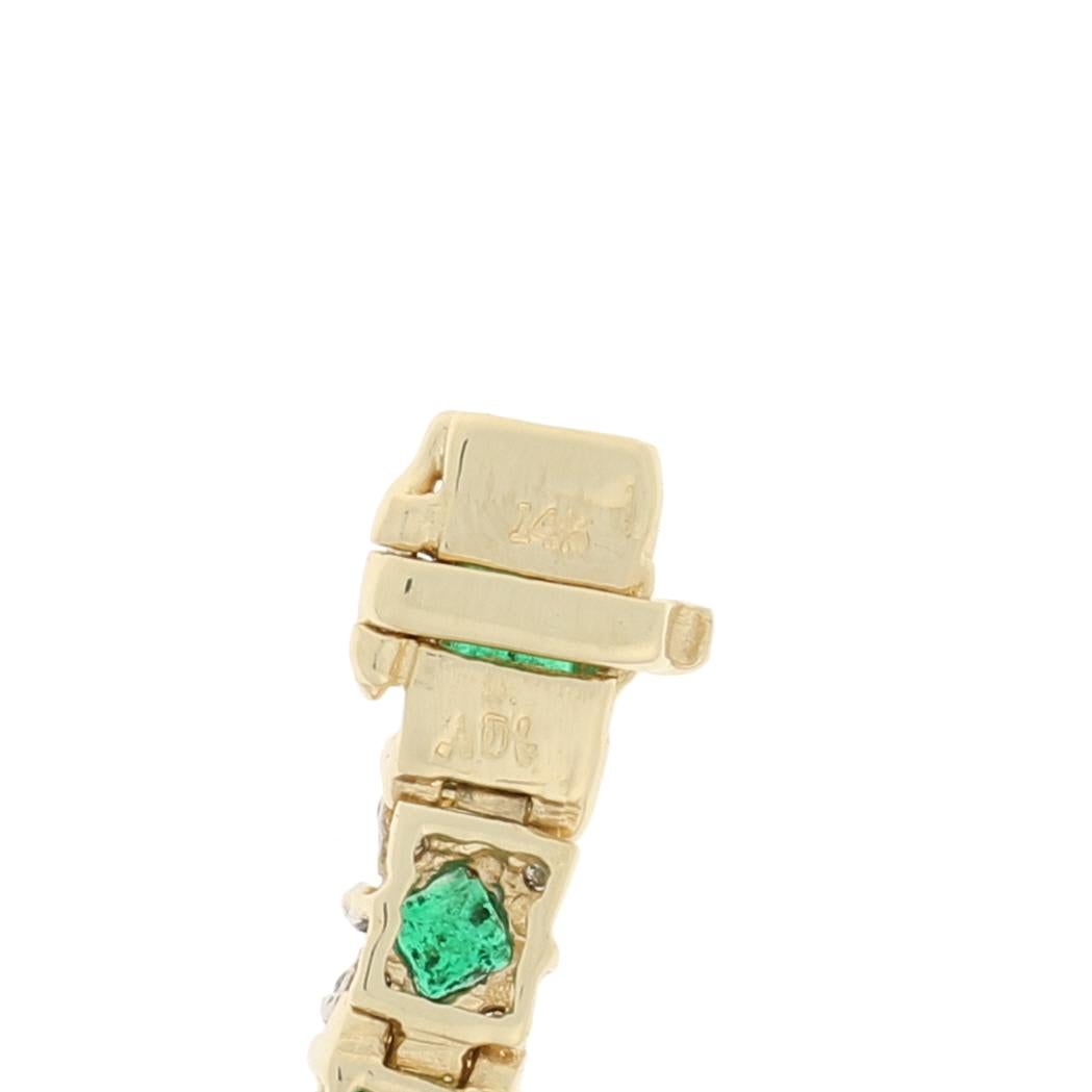 Women's 6.20 Carat Rectangle Cut Emerald and Diamond Bracelet, 14 Karat Yellow Gold Link