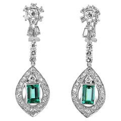 6.20tcw Art Deco Top Quality Colombian Emerald & Diamond Dangle Earrings 18K