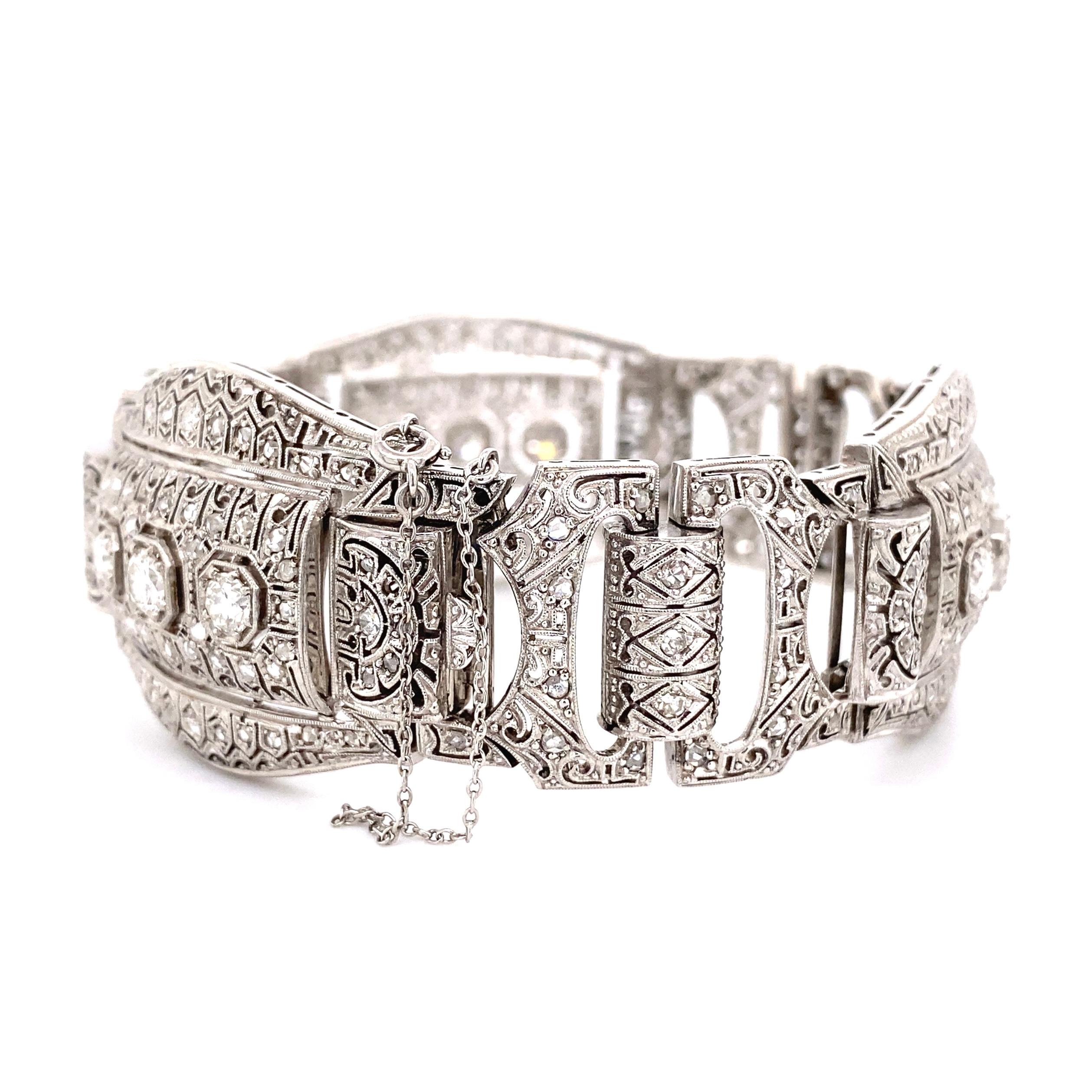 Mixed Cut 6.20tcw Diamond Platinum Art Deco Bracelet Estate Fine Jewelry