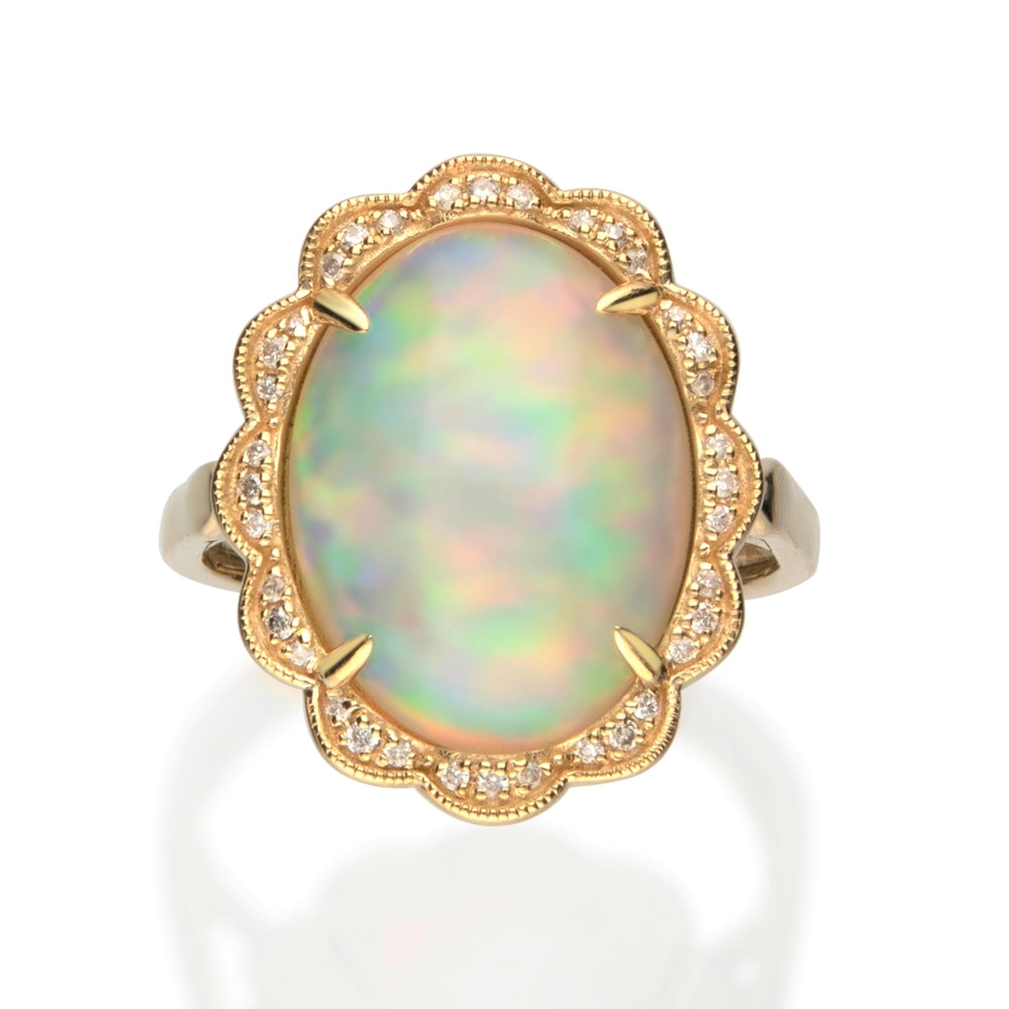 Bague en or jaune 14 carats avec opale africaine de 6,21 carats Neuf - En vente à New York, NY
