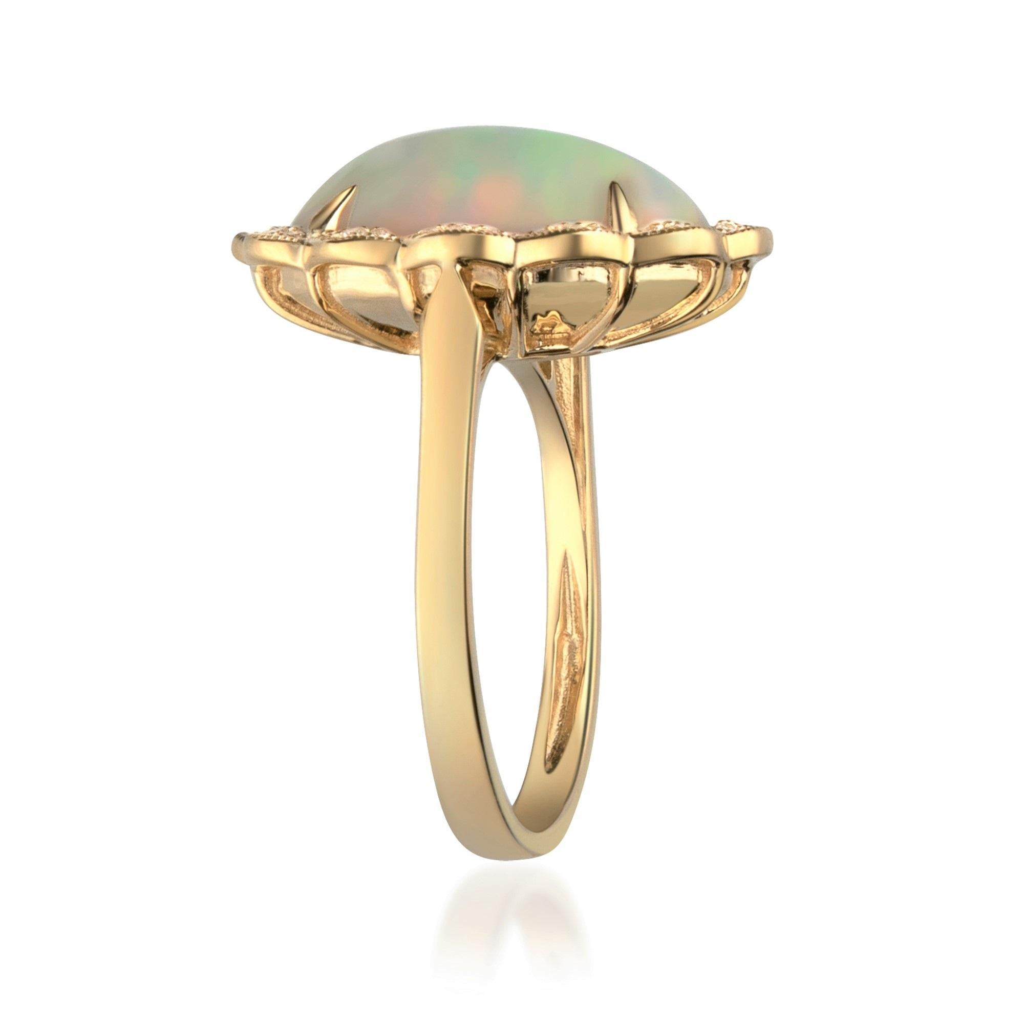 Art déco Bague en or jaune 14 carats avec opale africaine de 6,21 carats en vente