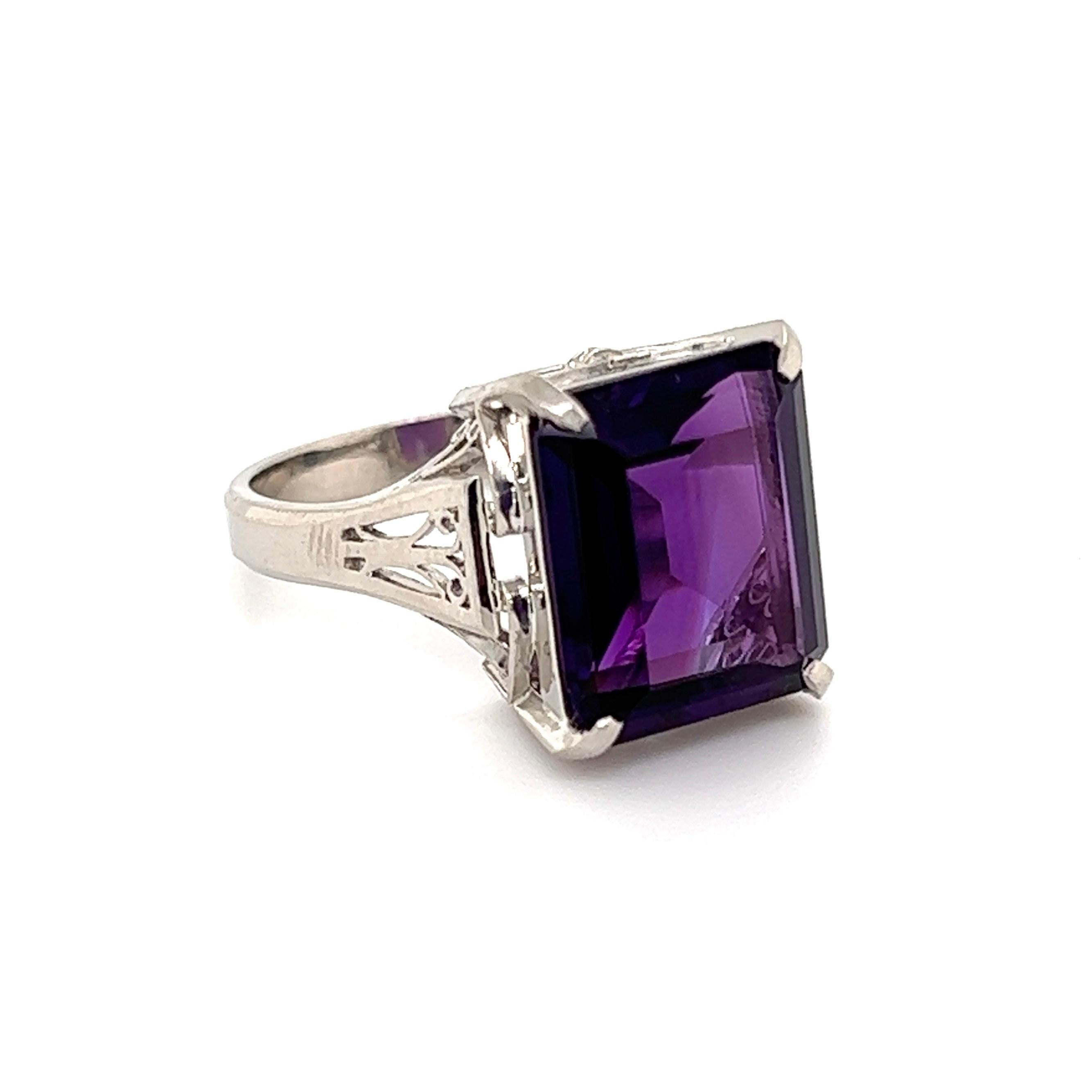 Women's 6.21 Carat Amethyst Platinum Retro Cocktail Ring For Sale