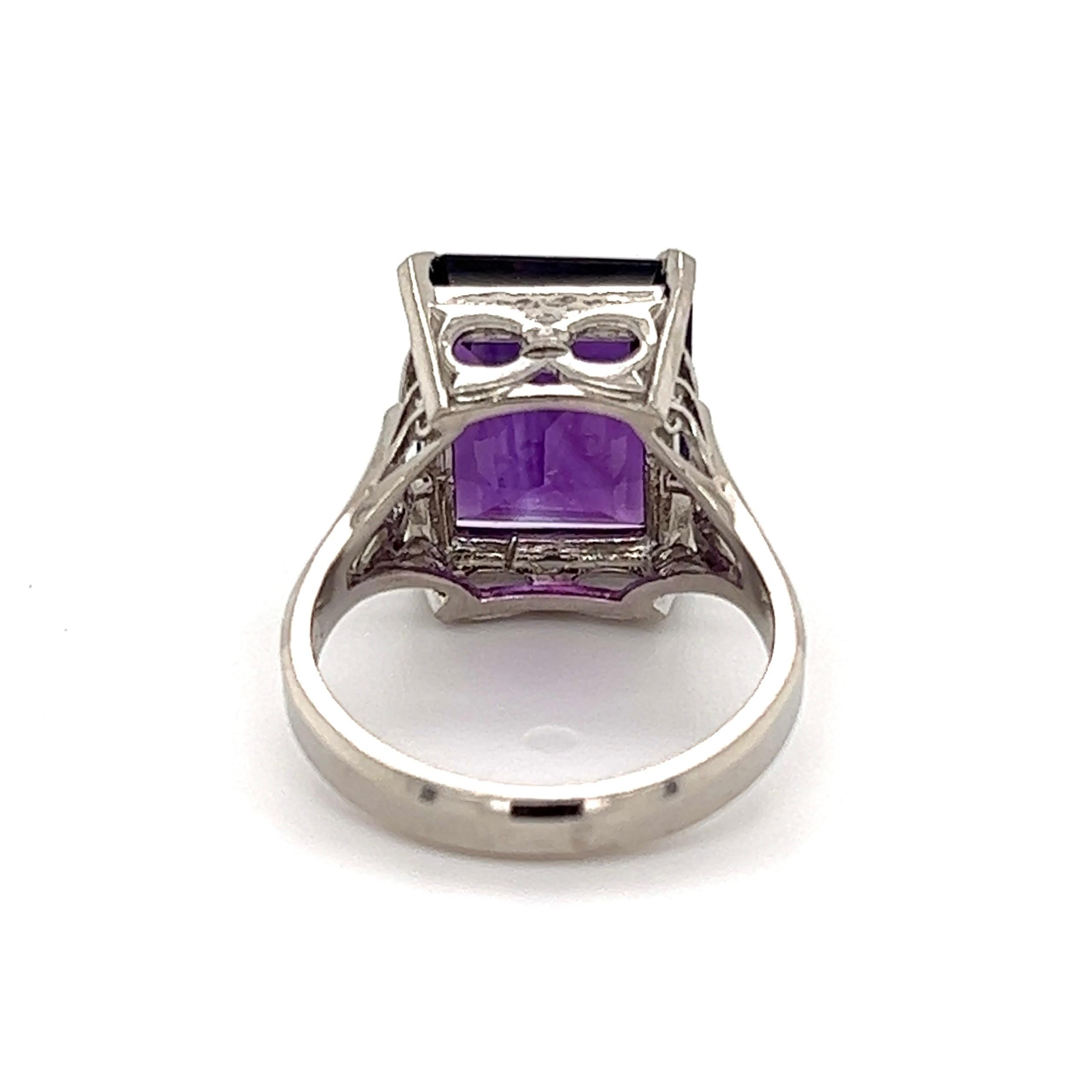 6.21 Carat Amethyst Platinum Retro Cocktail Ring For Sale 1