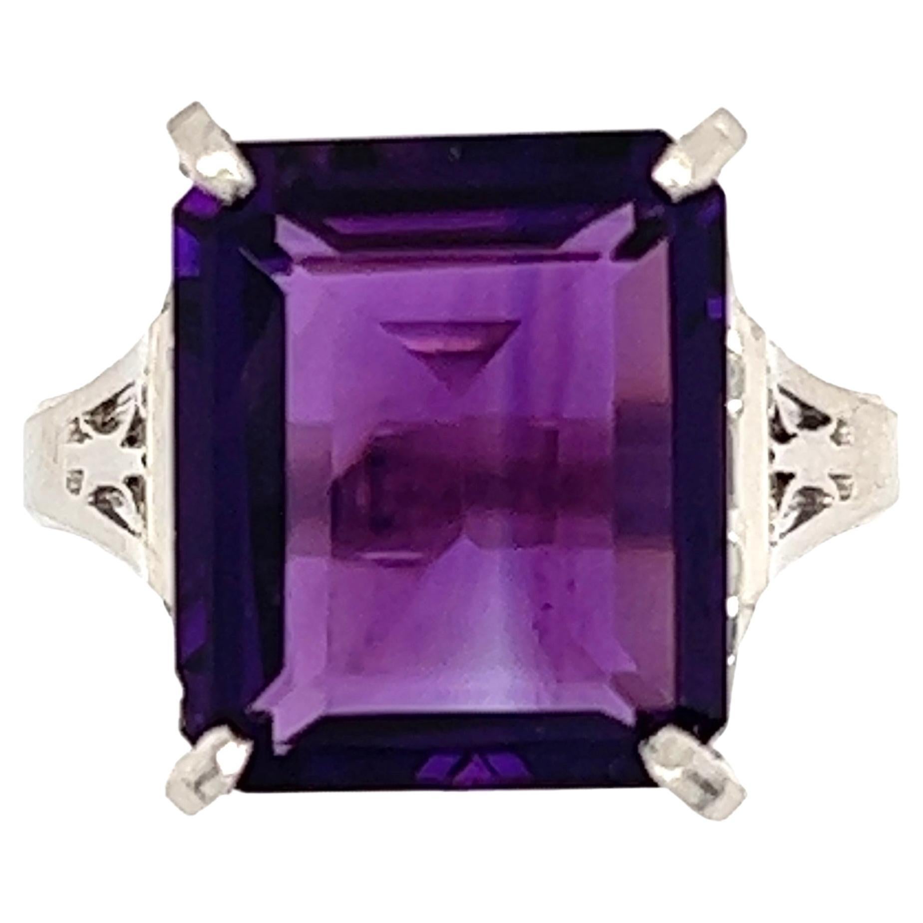 6.21 Carat Amethyst Platinum Retro Cocktail Ring