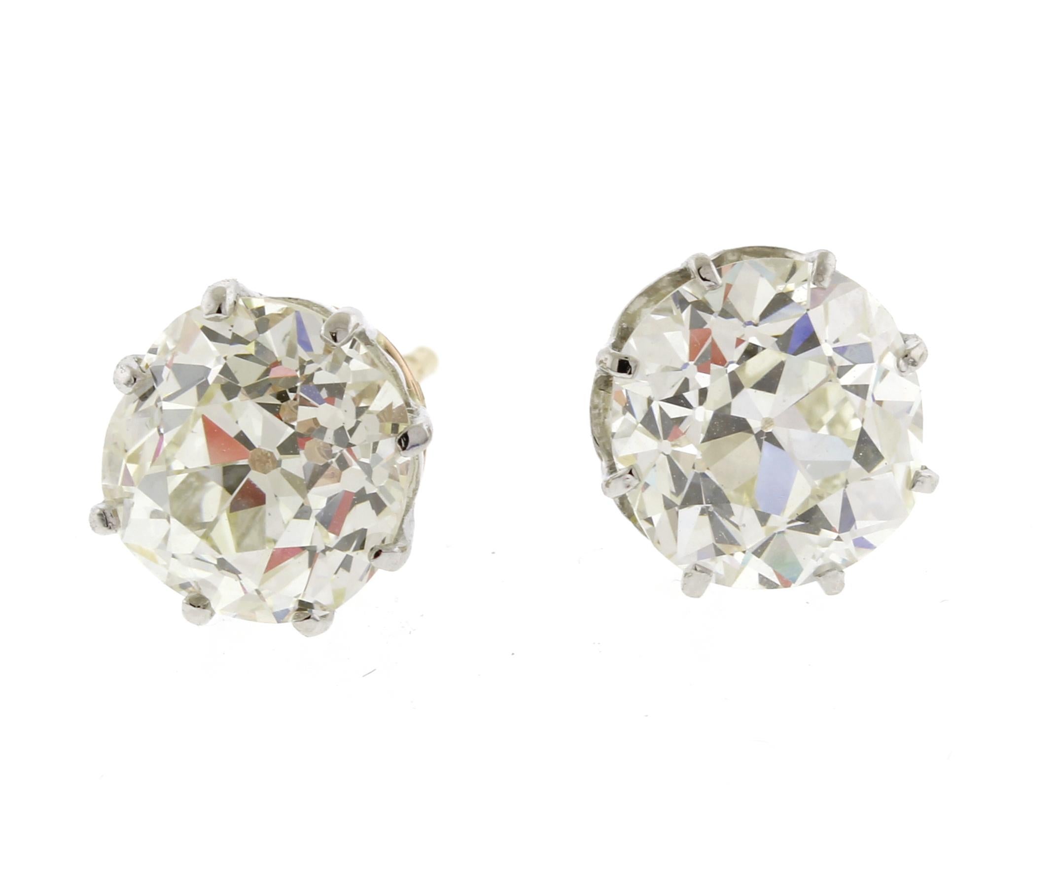 6.21 Carat Antique Old Mine Cut Diamond Stud Earrings In Excellent Condition In Bethesda, MD