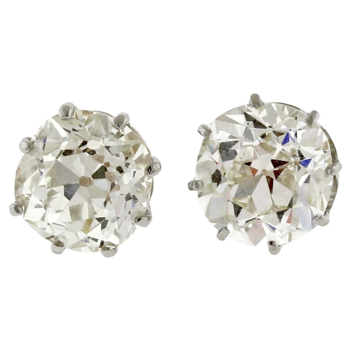 6.21 Carat Antique Old Mine Cut Diamond Stud Earrings