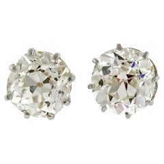 6.21 Carat Antique Old Mine Cut Diamond Stud Earrings