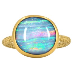 6.21 carat Blue Sky Australian Opal Cabochon Yellow Gold Ring, Talkative 2025