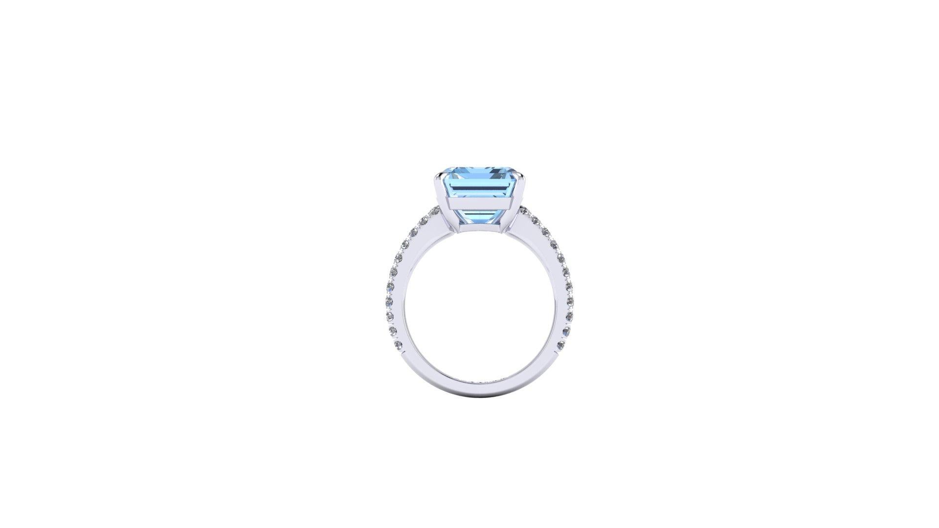 Emerald Cut 6.21 Carat Emerald Aquamarine Pave Diamond Platinum Cocktail Ring
