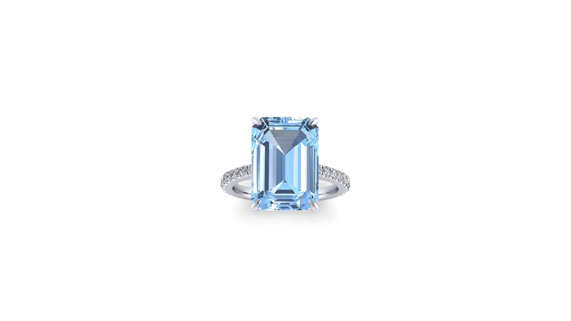 Women's 6.21 Carat Emerald Aquamarine Pave Diamond Platinum Cocktail Ring