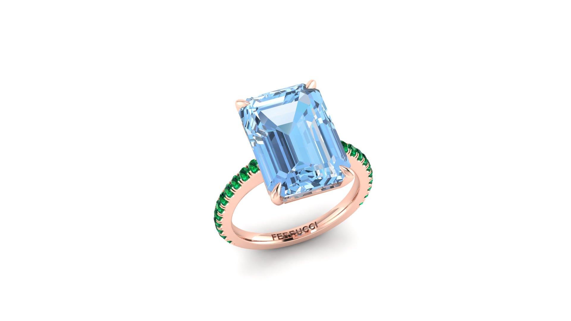 6.21 Carat Emerald Aquamarine Pave Emeralds 18 Karat Rose Gold Cocktail Ring In New Condition In New York, NY