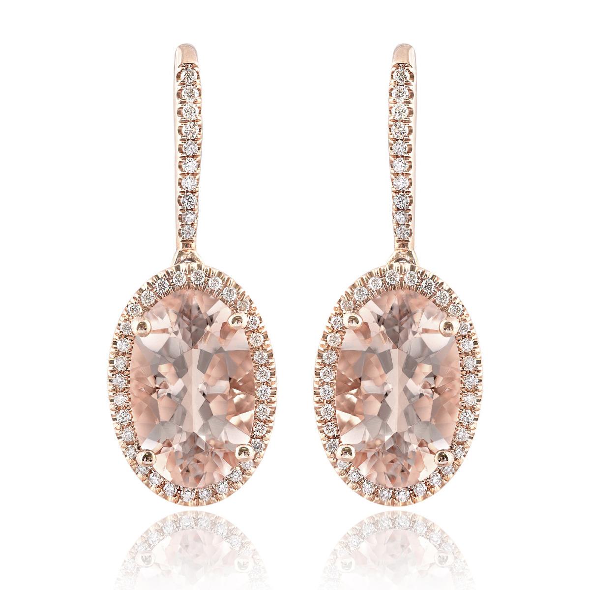 Mixed Cut Natural Morganites 6.21 Carat in Rose Gold Earrings with Diamonds