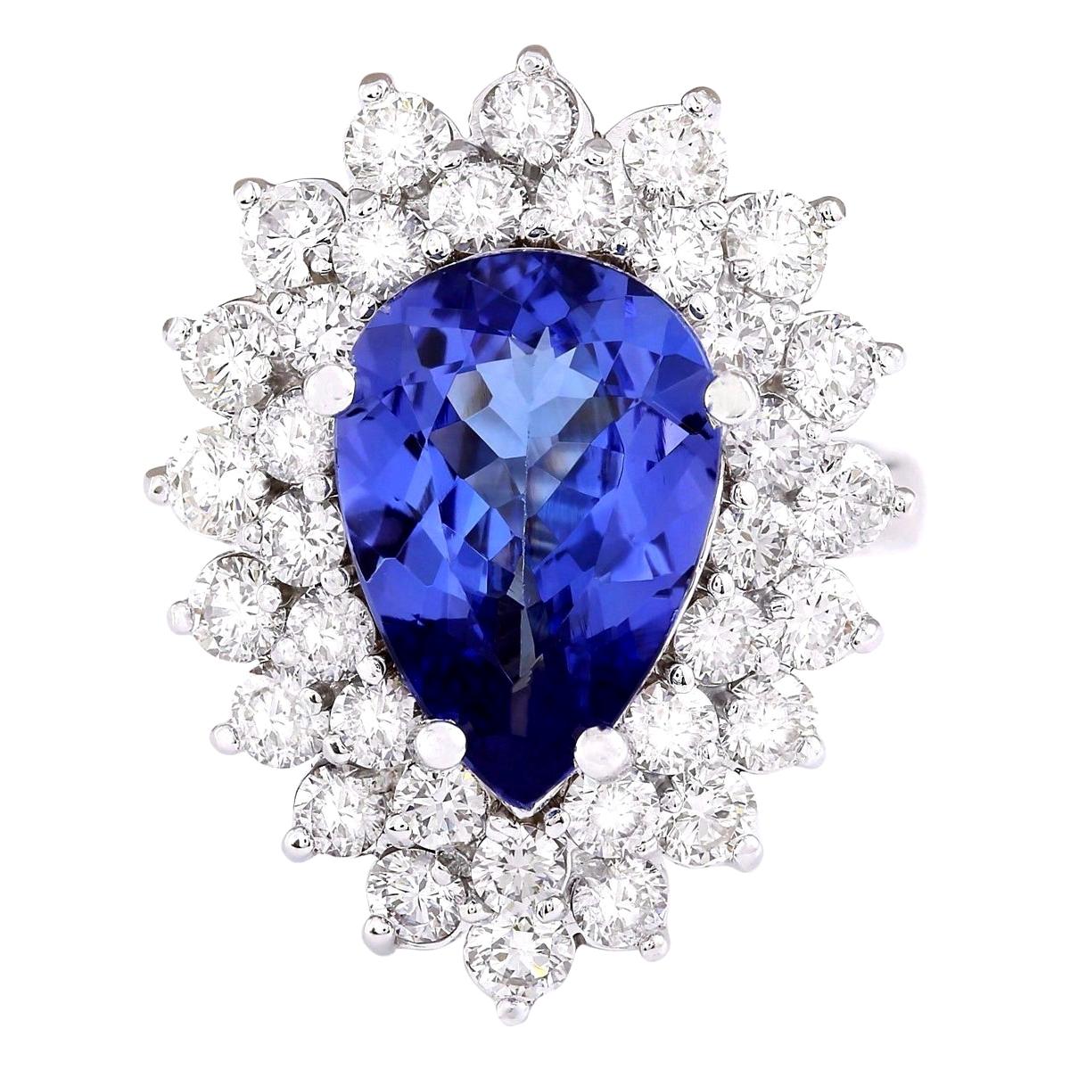 6.21 Carat Tanzanite 18 Karat White Gold Diamond Ring