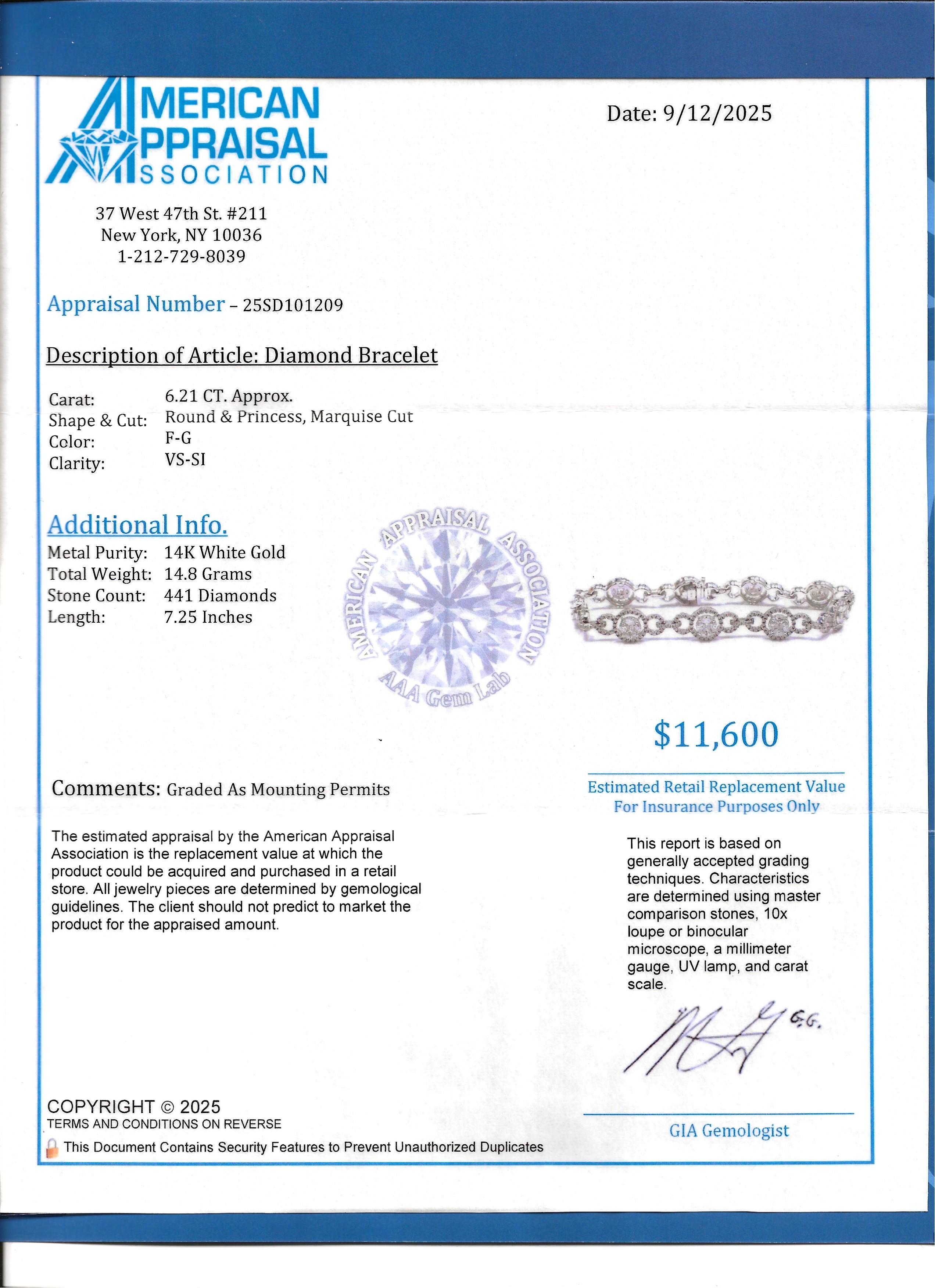 6.21 Carats Total Multi Diamond Open Circle Link Bracelet in 14 Karat White Gold in vendita 4