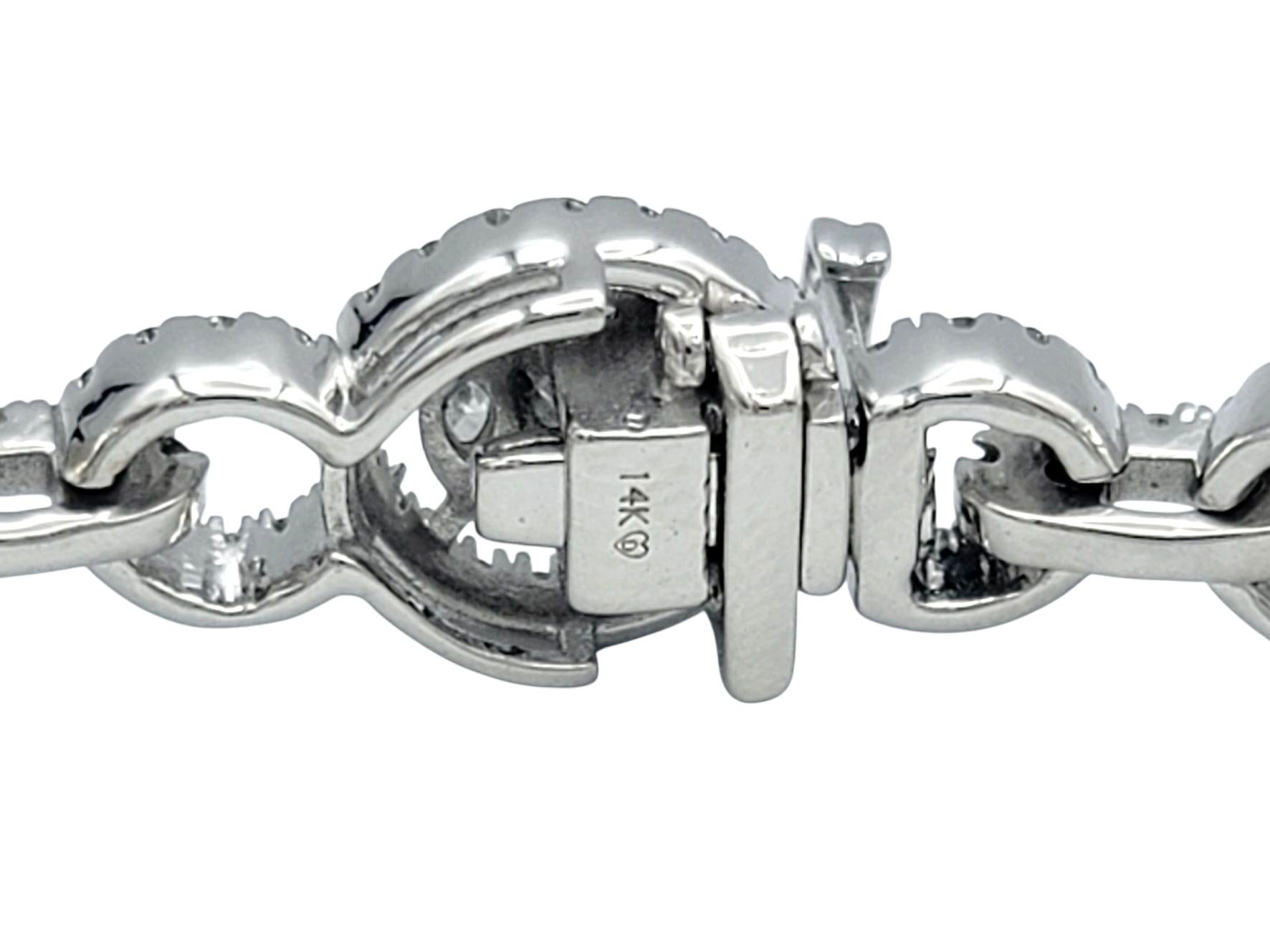 6.21 Carats Total Multi Diamond Open Circle Link Bracelet in 14 Karat White Gold in vendita 1
