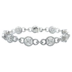 6.21 Carats Total Multi Diamond Open Circle Link Bracelet in 14 Karat White Gold