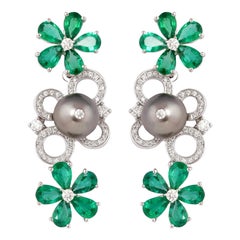 6.2 Carat Emerald Earring in 18 Karat White Gold with Diamonds and Pearls