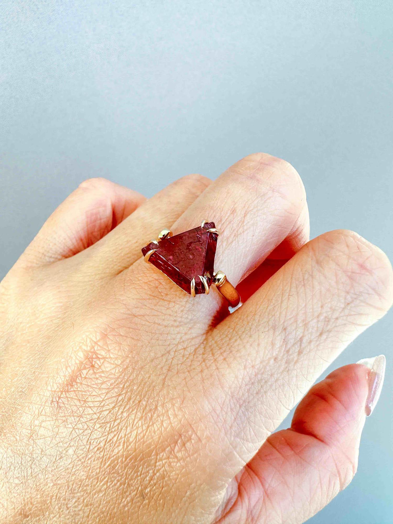 6.21ct Myanmar Red Spinel Octahedral Crystal Ring Convert to Pendant 14K Gold In New Condition For Sale In Osprey, FL