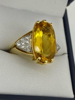 9.05ct Natural Golden Heliodor (Yellow Beryl) & Diamond Ring in 18K Yellow Gold