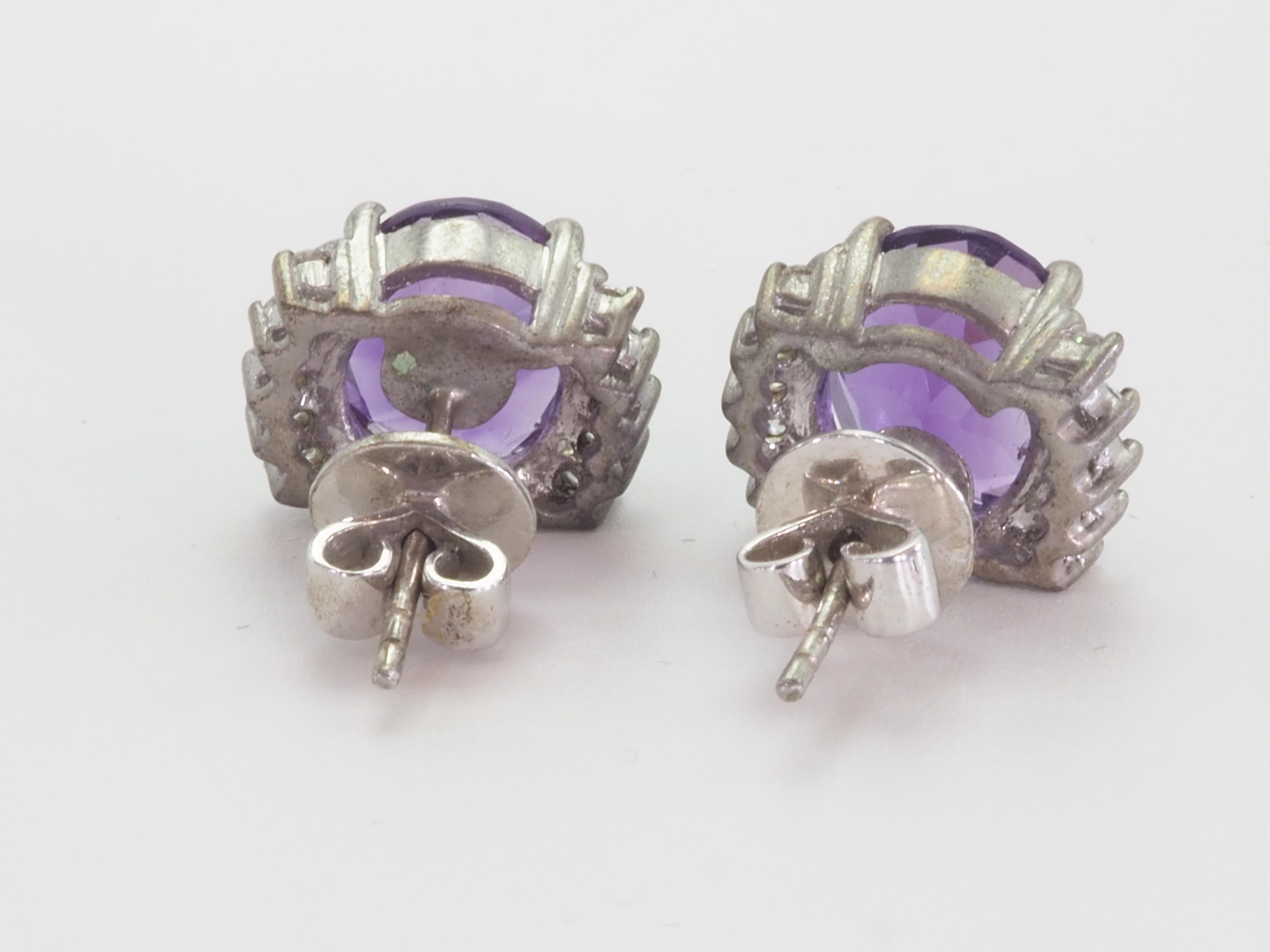 Oval Cut 6.21ctw Oval Amethyst & Quartz Statement Sterling Silver Stud Earrings For Sale
