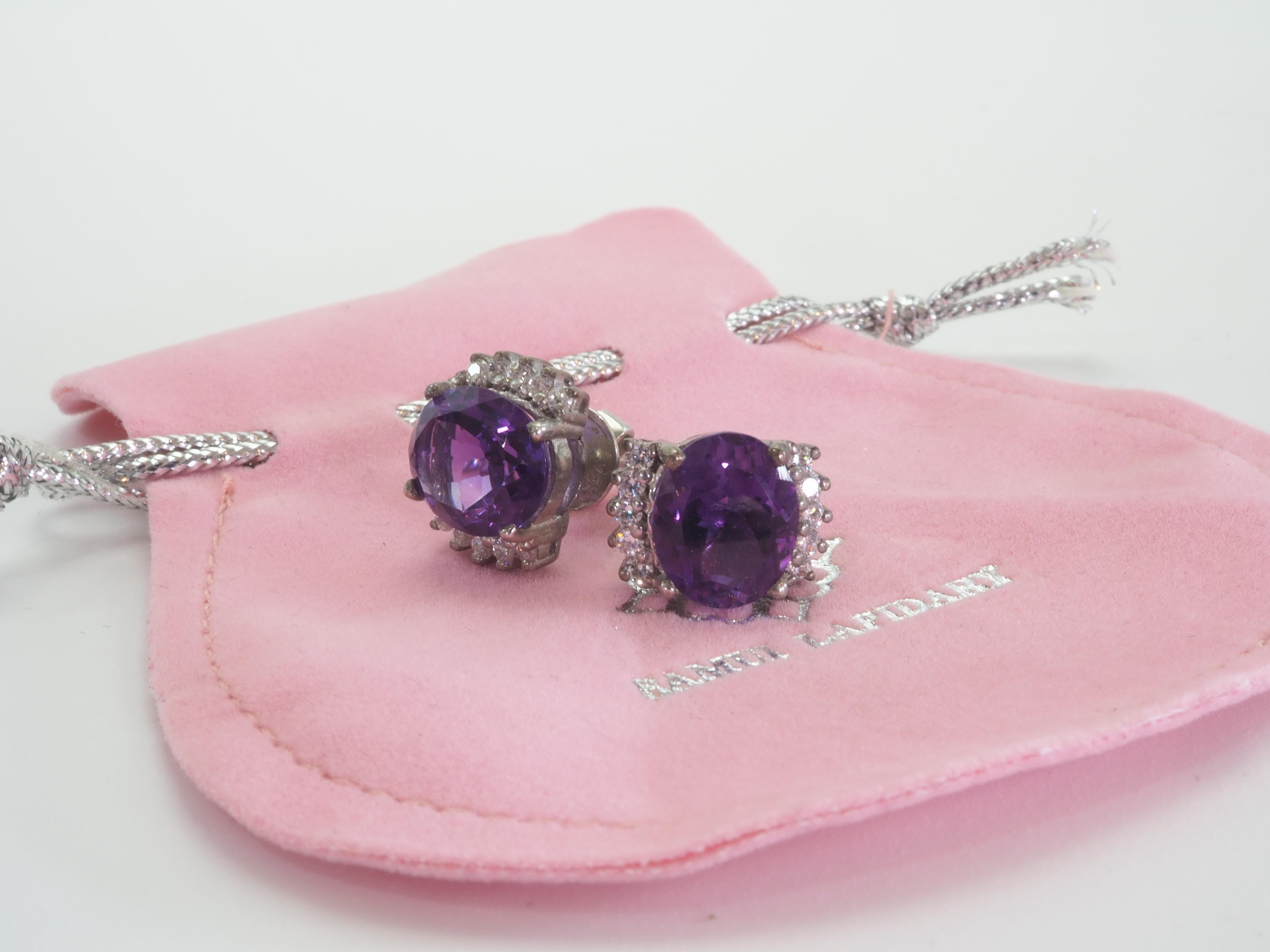 Women's 6.21ctw Oval Amethyst & Quartz Statement Sterling Silver Stud Earrings For Sale