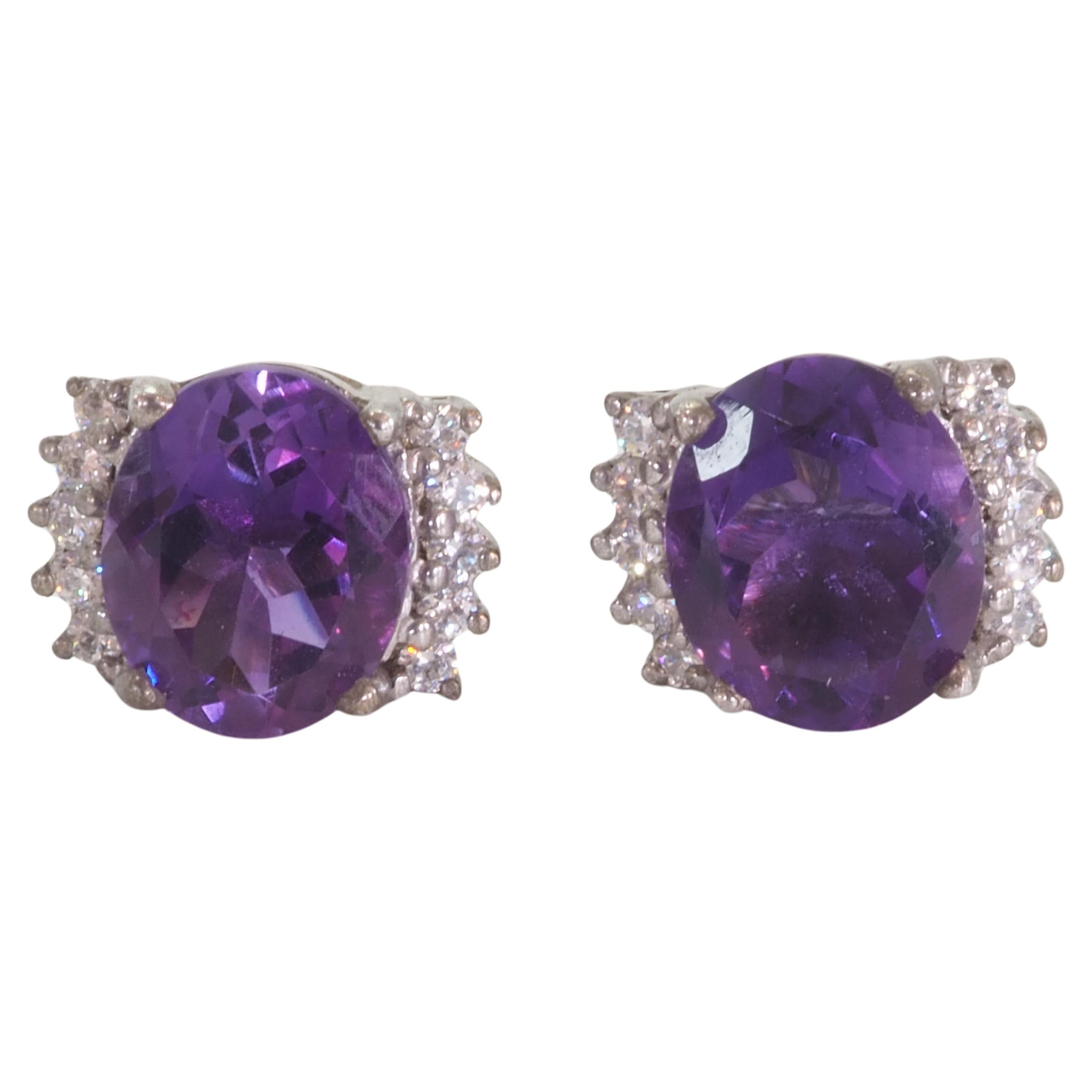 6.21ctw Oval Amethyst & Quartz Statement Sterling Silver Stud Earrings For Sale