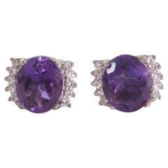 Orecchini a perno in argento sterling con ametista ovale e quarzo da 6,21 ct.