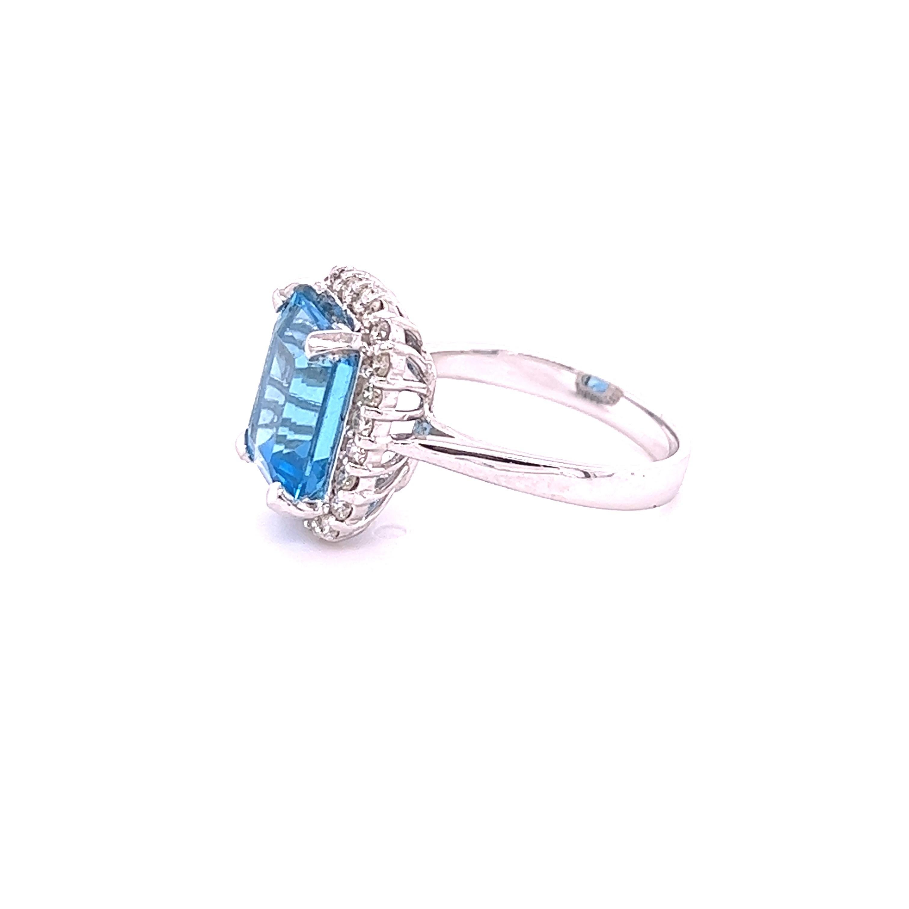 Contemporary 6.22 Carat Blue Topaz Diamond 14 Karat White Gold Ring For Sale