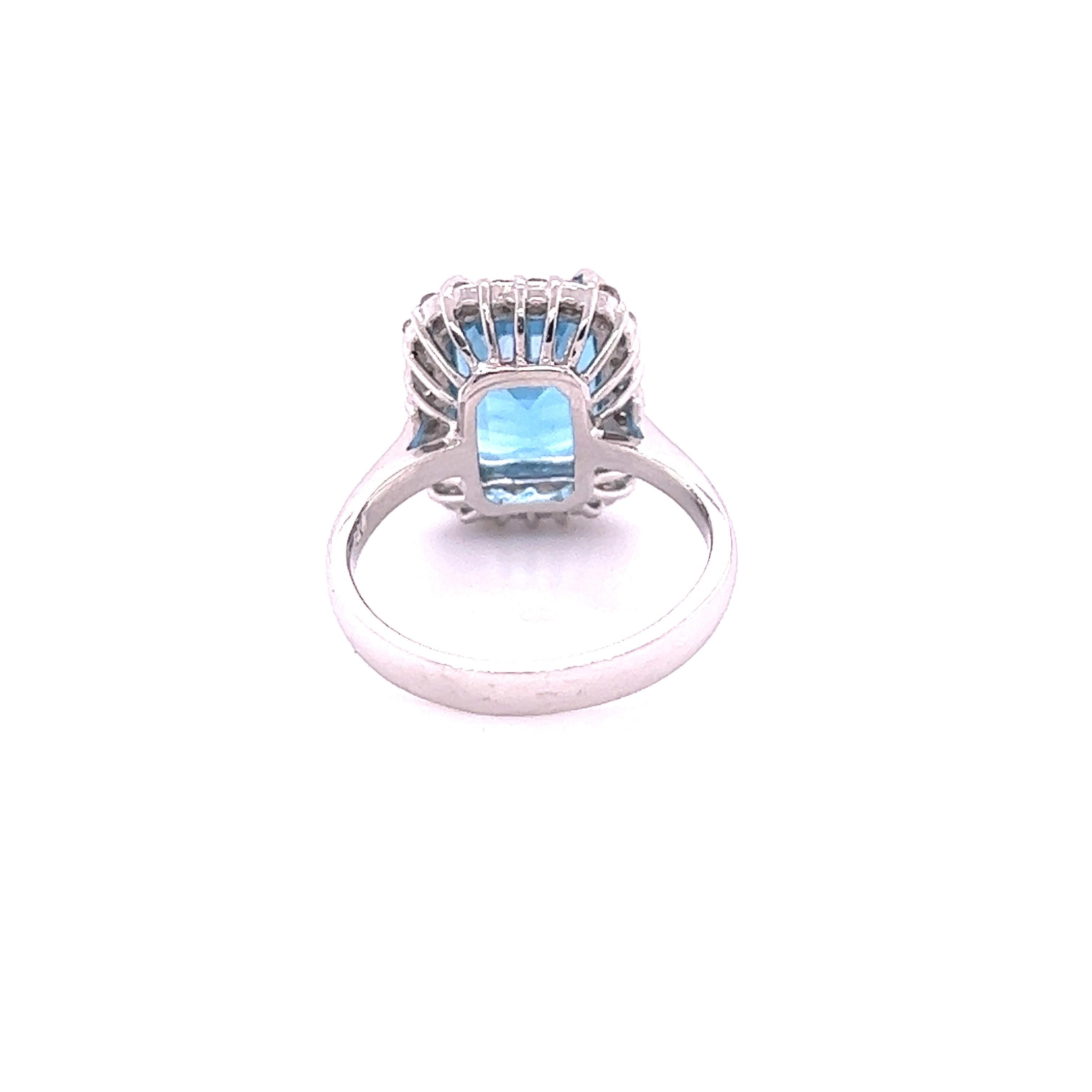 Emerald Cut 6.22 Carat Blue Topaz Diamond 14 Karat White Gold Ring For Sale