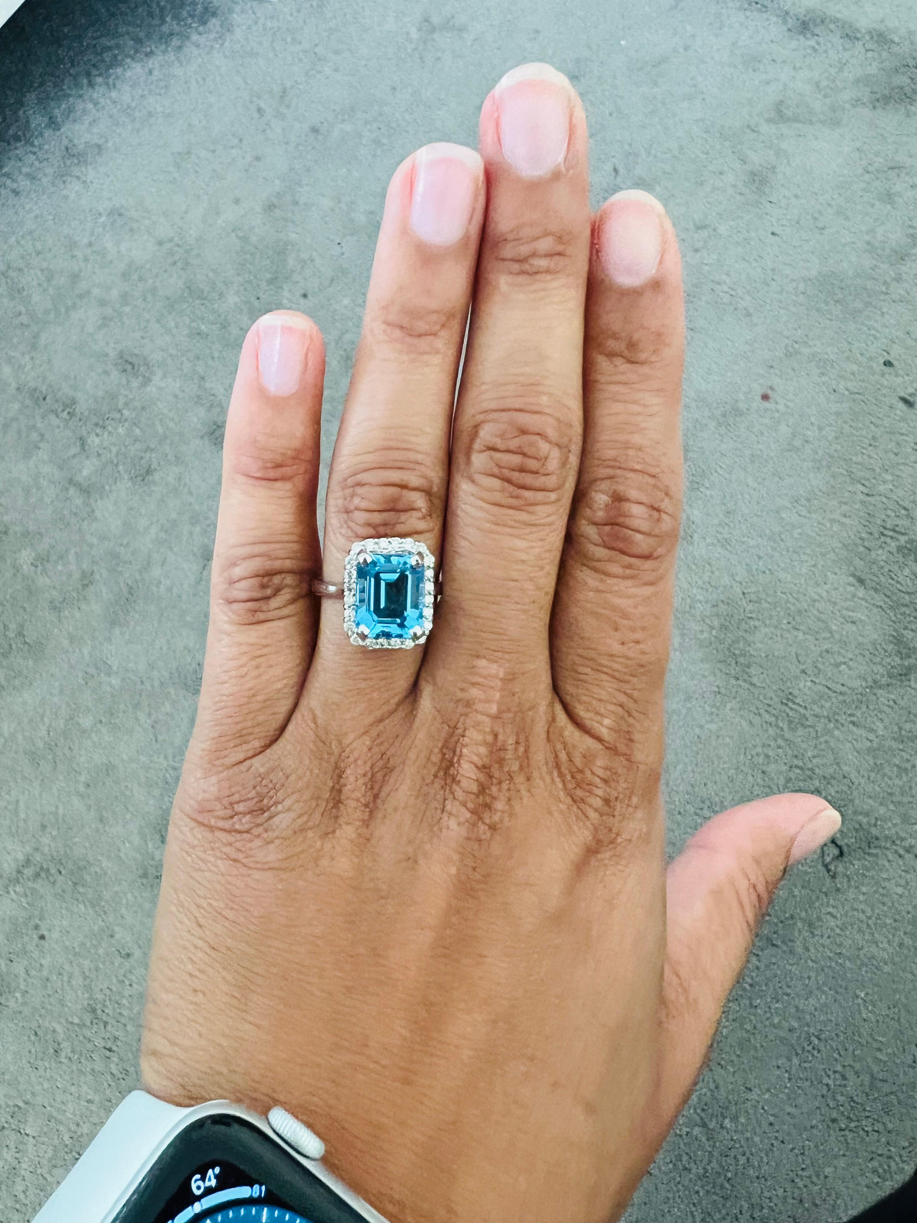 6.22 Carat Blue Topaz Diamond 14 Karat White Gold Ring In New Condition For Sale In Los Angeles, CA