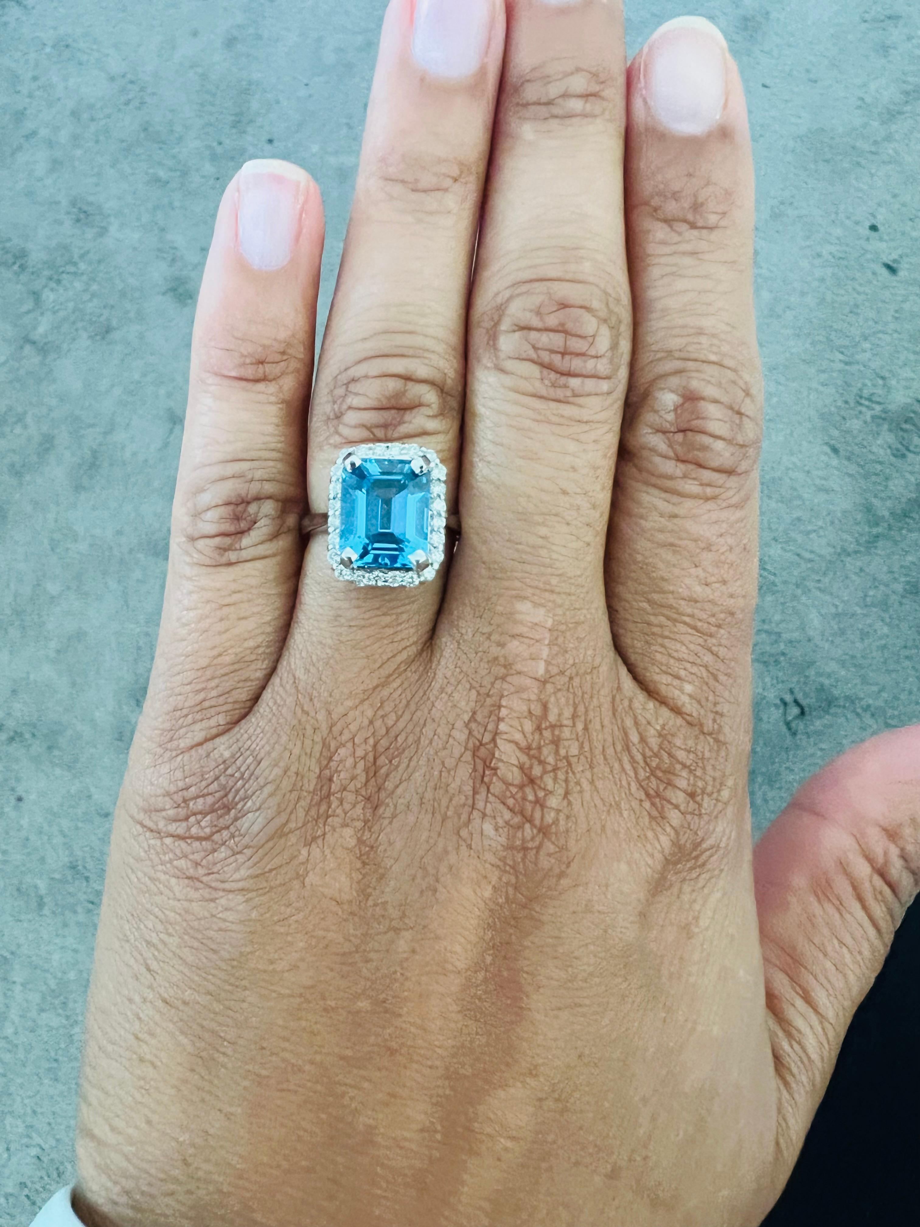 Women's 6.22 Carat Blue Topaz Diamond 14 Karat White Gold Ring For Sale